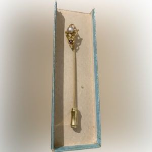 Vintage 10k Rose Gold Amethyst & Pearl Stick Pin original box